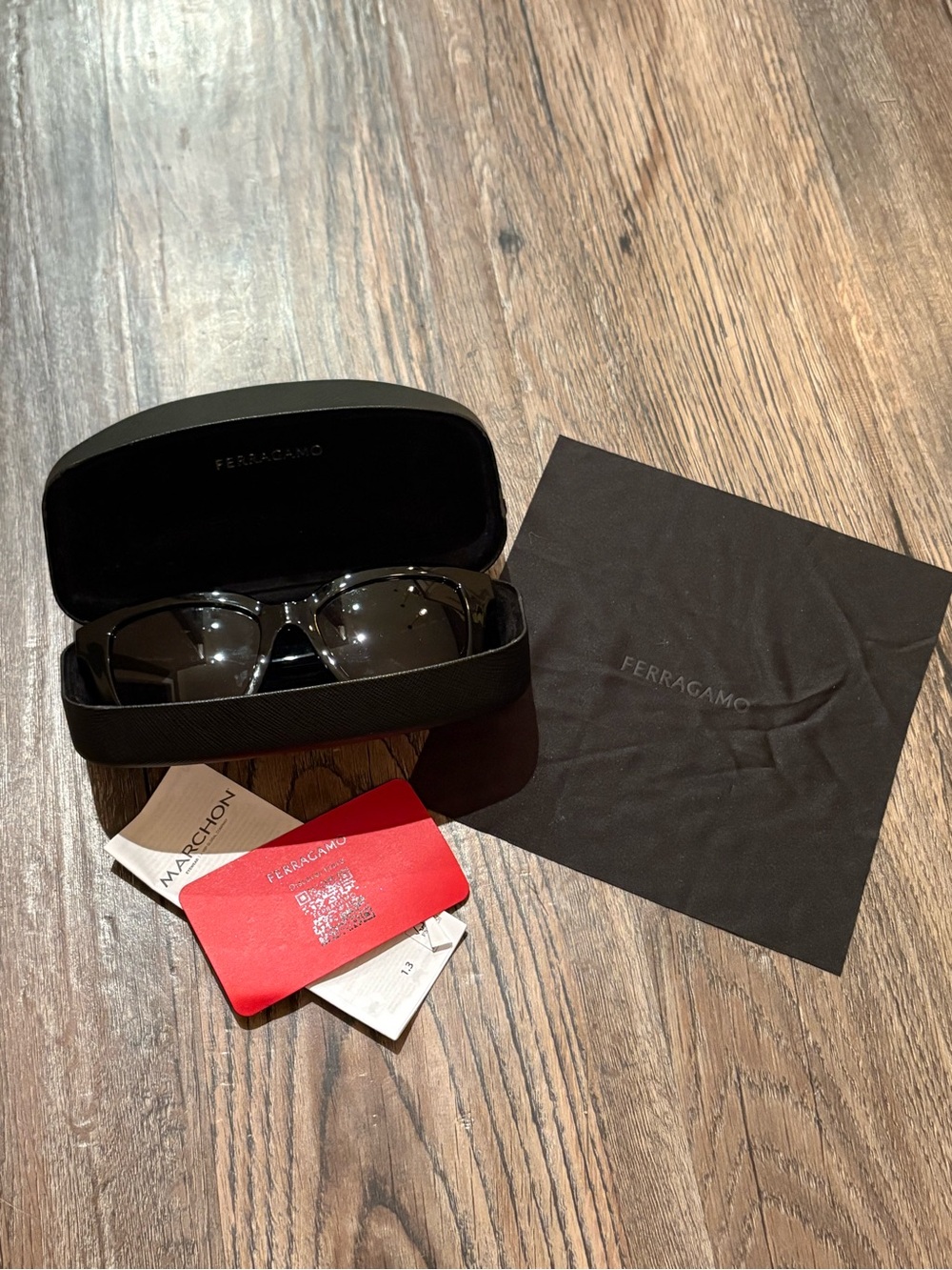 Salvatore Ferragamo Black Sunglasses with Dark Lenses